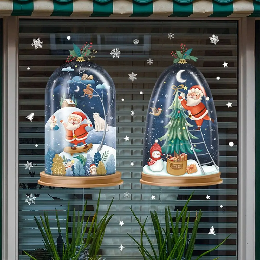 Multicolor Christmas Electrostatic Stickers Santa Clause Snowman Snowflake Shopwindow Decals Home Decoration Cartoon