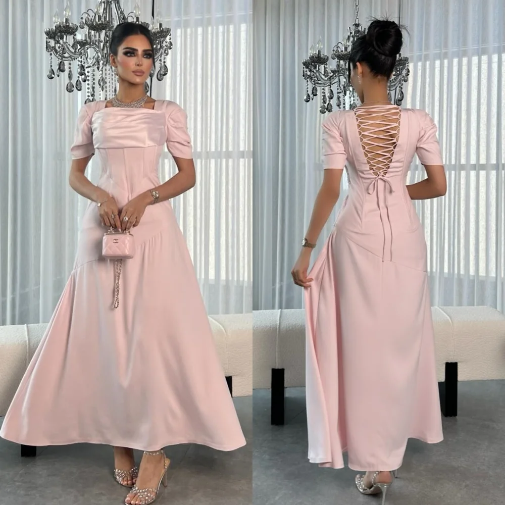 

Customized Modern Style Sizes Available Jersey Pleat A-line Square Neck Midi Dresses Cocktail Dresses Fashion Formal Classic Hig