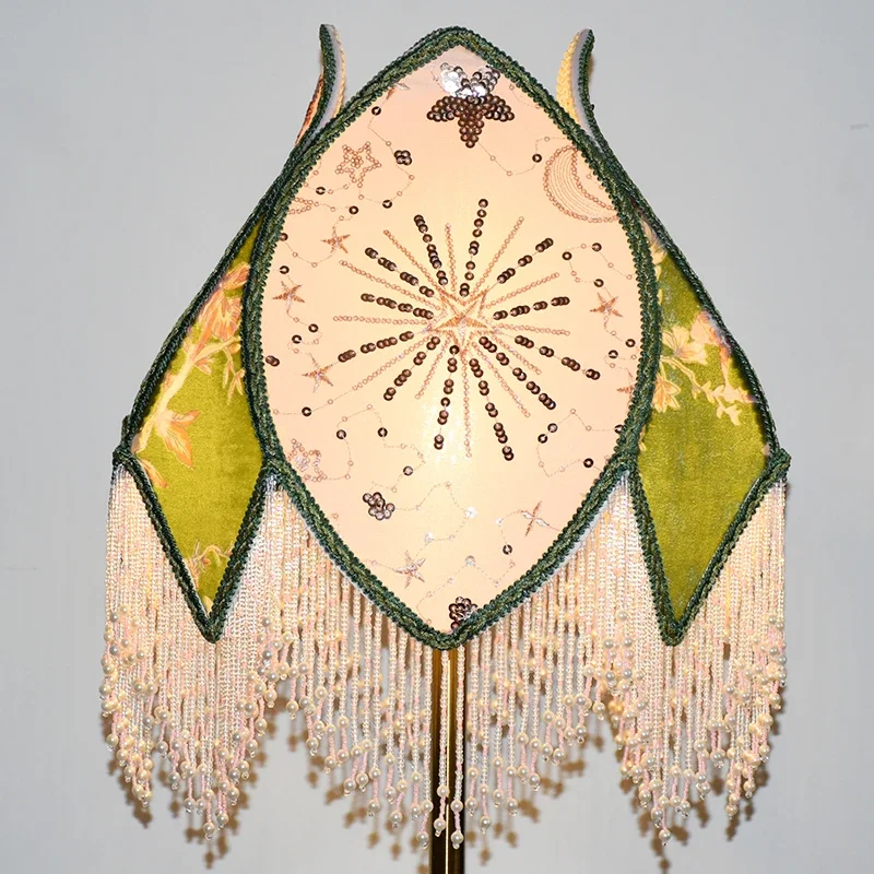 green lily of the valley French pastoral style star and moon mythical pearl hanging chain retro brass plated desk lamp shade