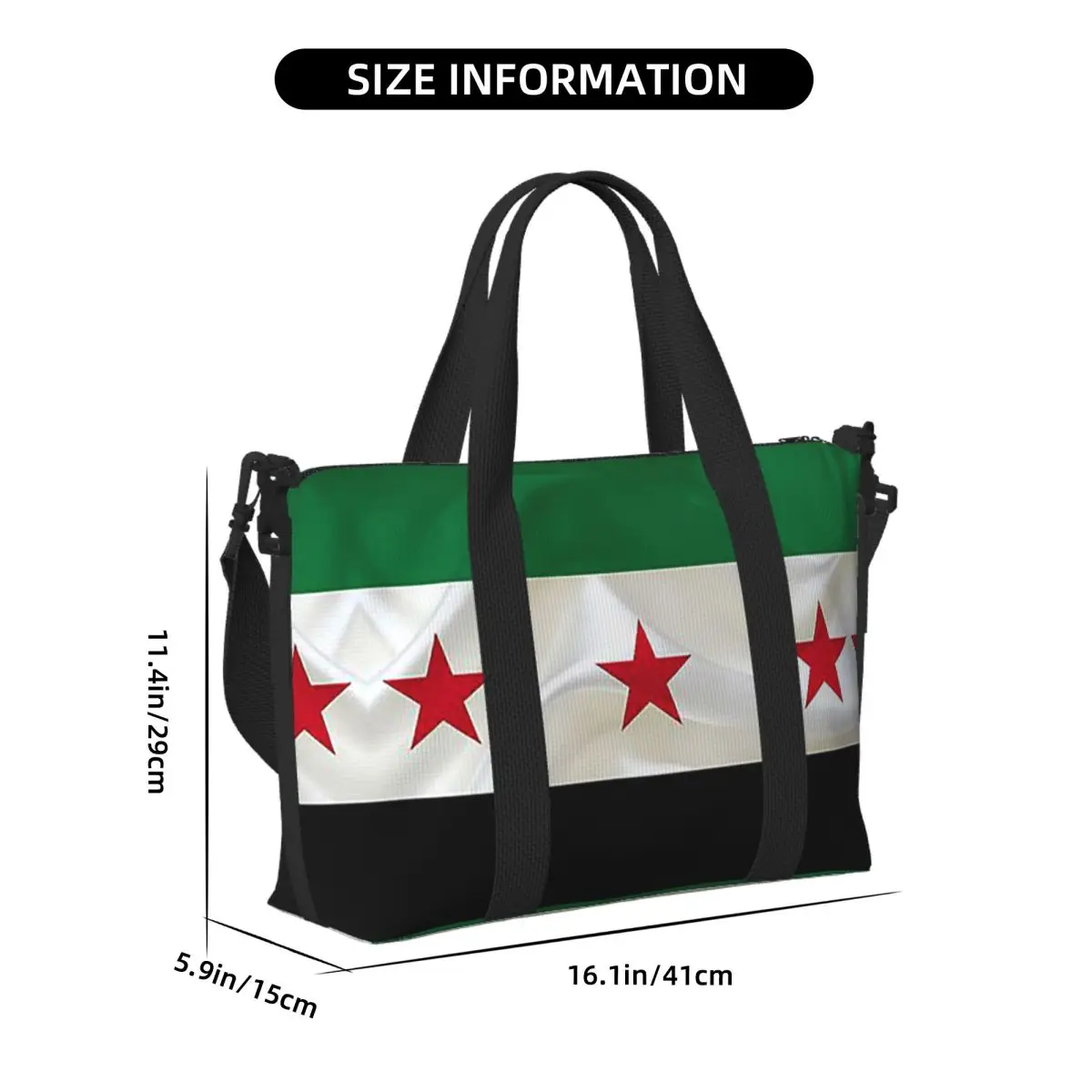 Custom Syria Independence Flag (2) Beach Travel Bag Large Capacity Tote Bags for Gym Sport Women Shopping Duffle Shoulder Bag