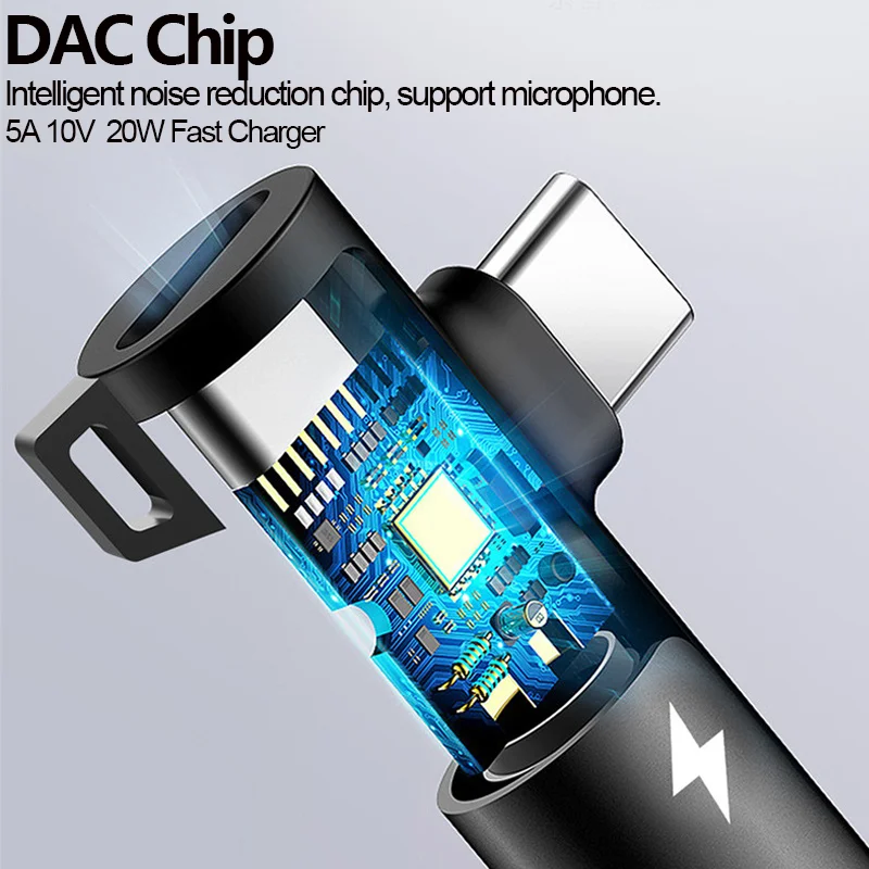 فك التشفير الرقمي USB نوع C إلى 3.5 مللي متر جاك محول سماعة الرأس الفاصل شاحن سريع 20 واط لسامسونج S22 S20 Xiaomi 11 12 آيفون 15