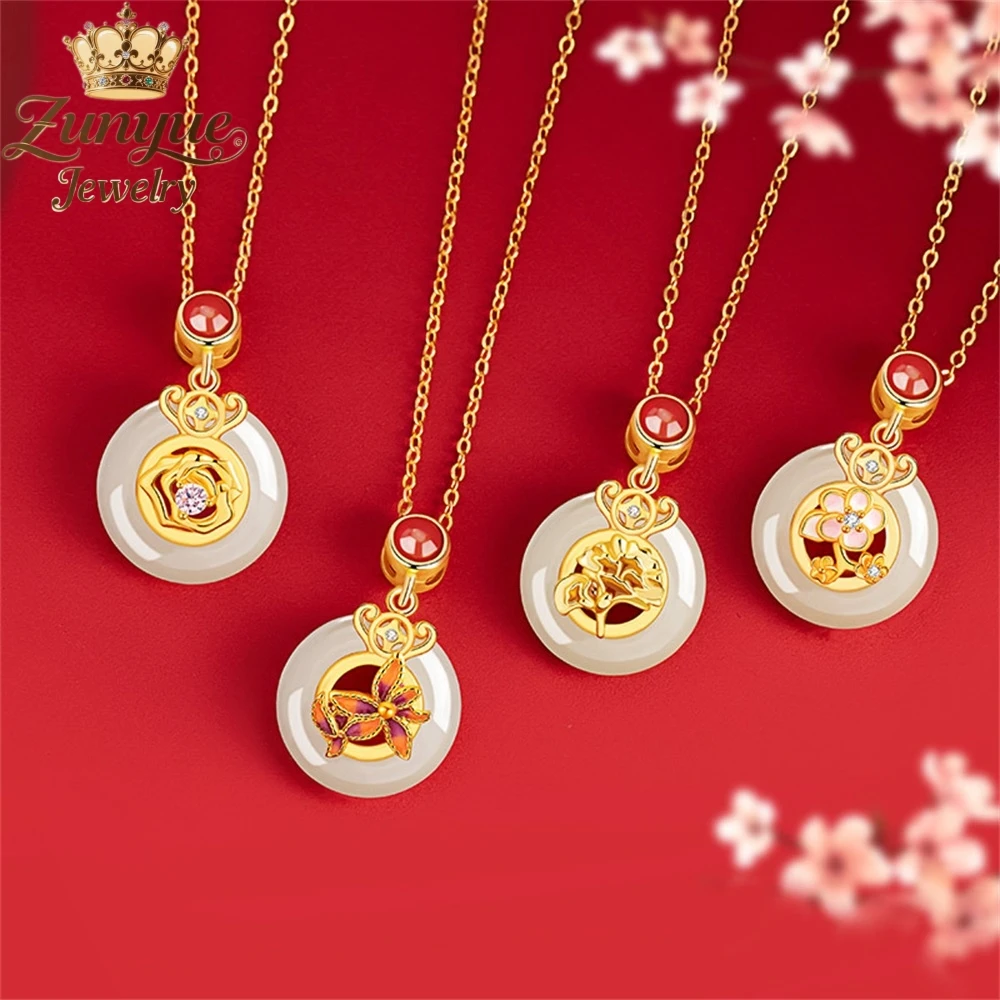 

High-End Natural Hetian Jade Flower Pendant Luxury Quality Jewelry Fashion Jewelry Exquisite Charms Elegant Popular Best Selling