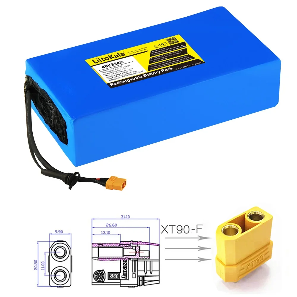 LiitoKala 48V 35Ah 21700 5000mAh 13S7P Lithium Battery Pack 48V35AH 1500W electric bicycle battery Built in 30A BMS T/XT90/XT60