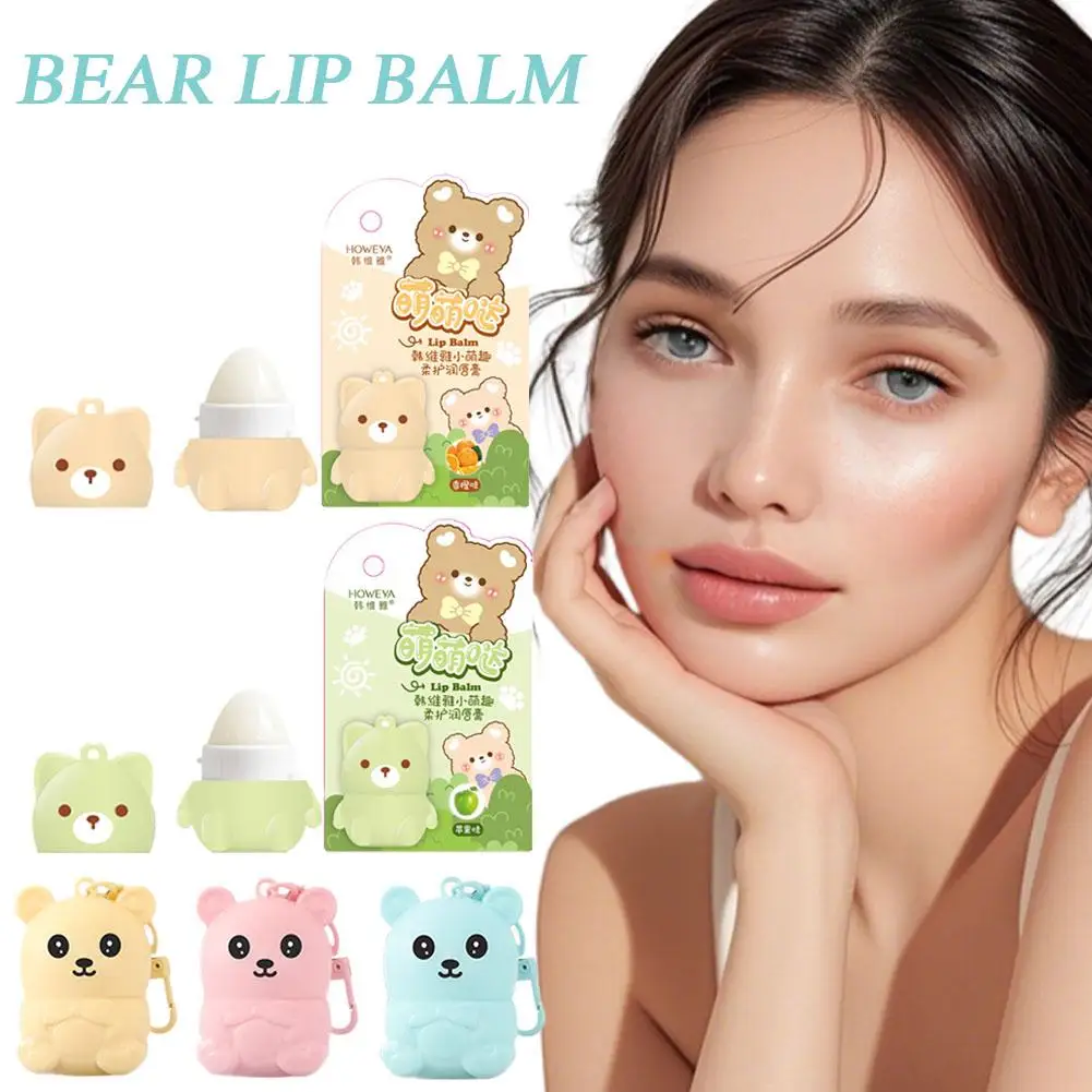 

2 In 1 Keychain Bear Lip Lipstick Kids Fruit Series Lip Bear Care Refreshing Cute Non-sticky Anti-Cracked Lip Moisturizing G8O3