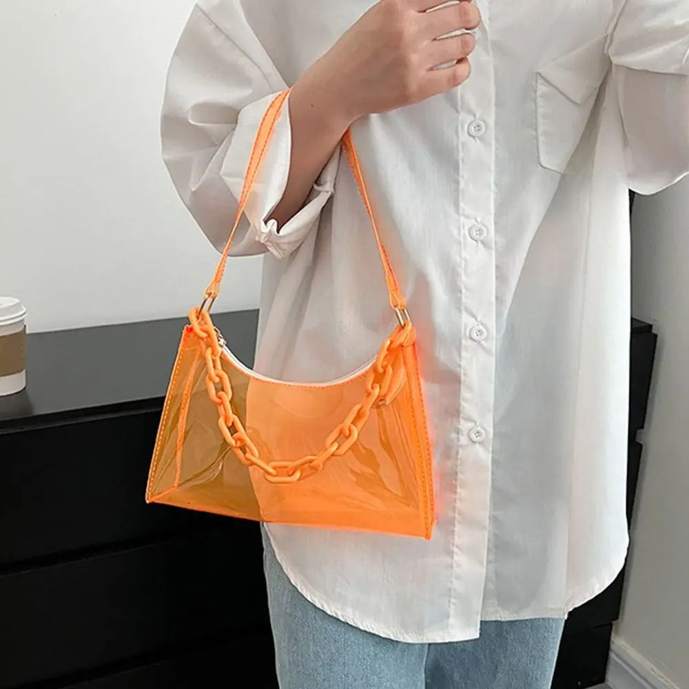 Fashion Ladies Jelly Bags PVC Clear Bag Underarm Bags Casual Women Summer Handbags Purse Cell Phone Shoulder Bag