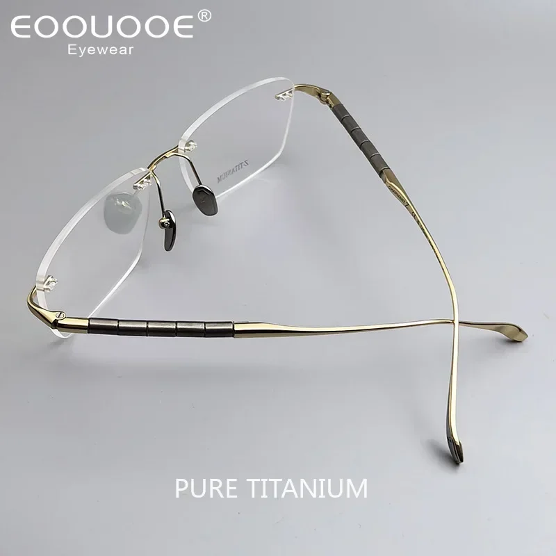 EOOUOOE Rimless Frame Fashion Eyeglasses Men Titanium Flexible Light Spectacles Top Quality Eyewear for Male