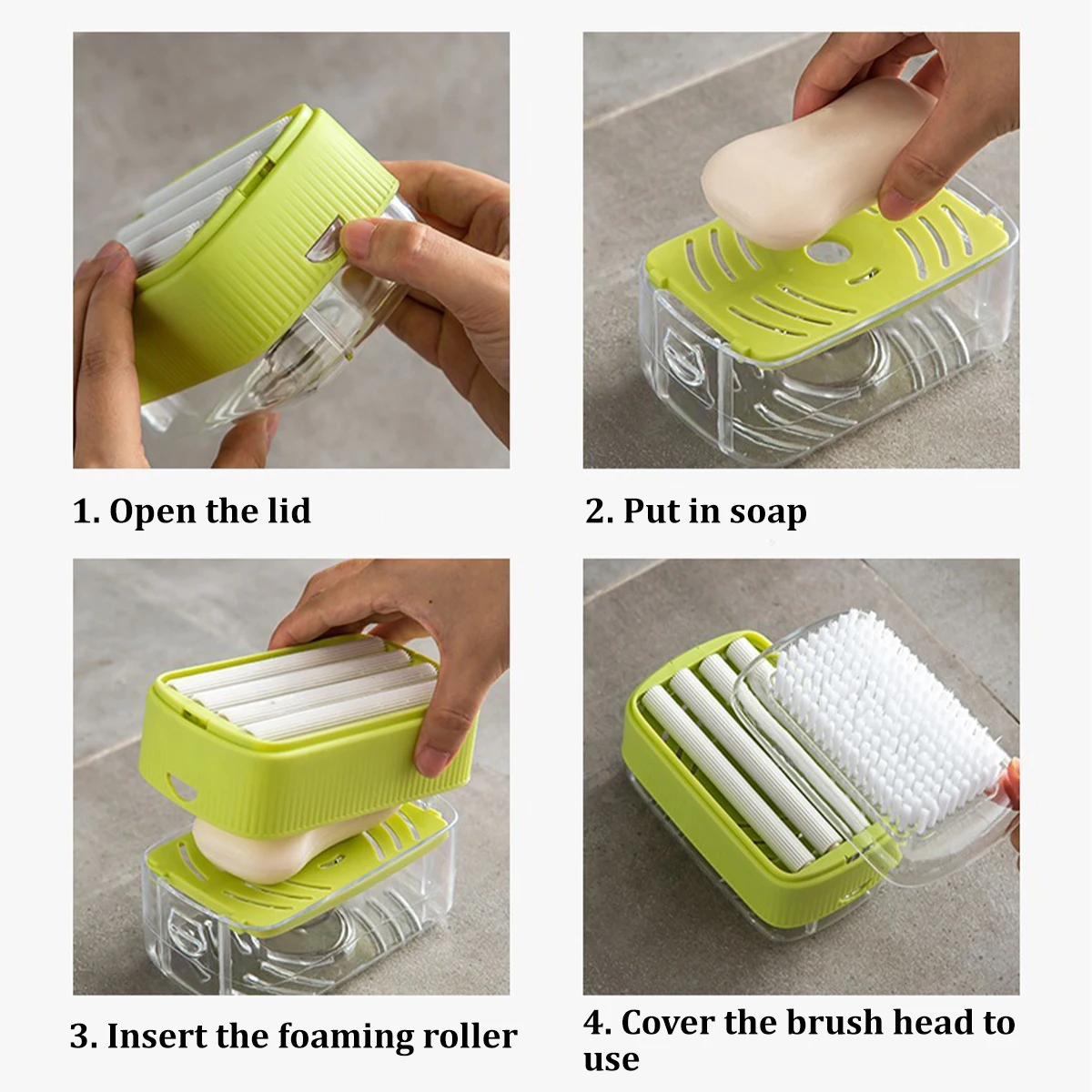 Washing Foaming Soap Storage Case Soap Bubble Box with Brush Head Detachable Roller Design Kitchen Dish Plate Daily Use