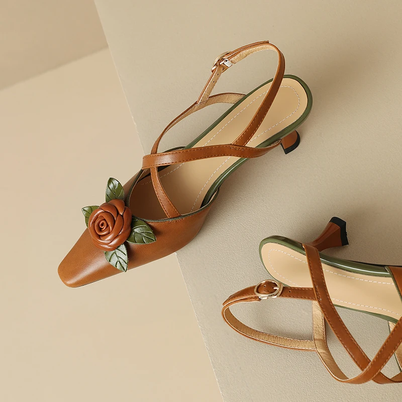 

Fashion Women Elegant Pumps Shoes stiletto Heels Genuine Leather Sexy Square Toe slingback Sandals Office Party Dress Size 34-48
