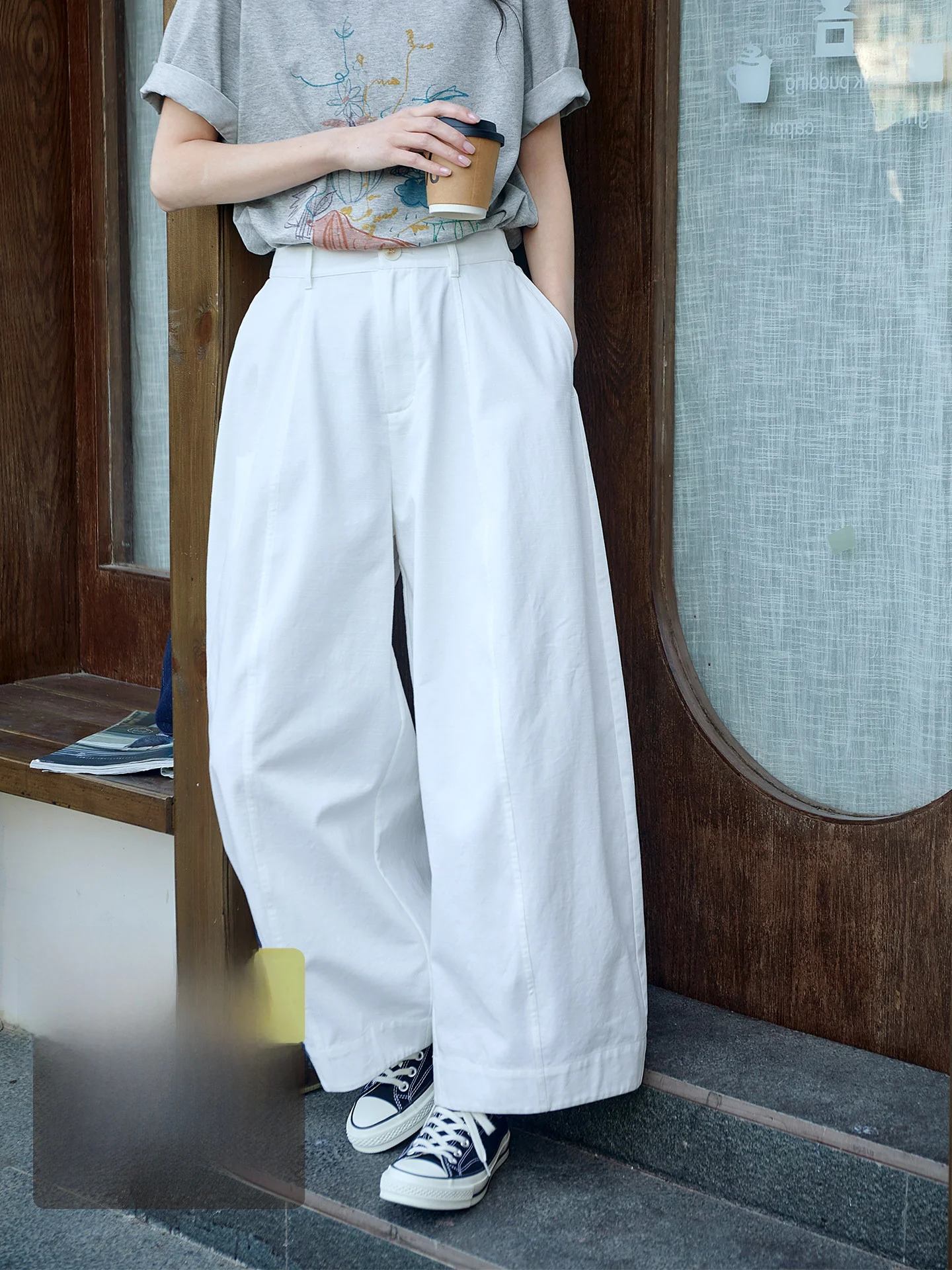 

High Waist Straight Leg Cotton Balloon Pants Women's Summer Casual Trousers Loose Fit White Wide Leg Pants Japanese Style