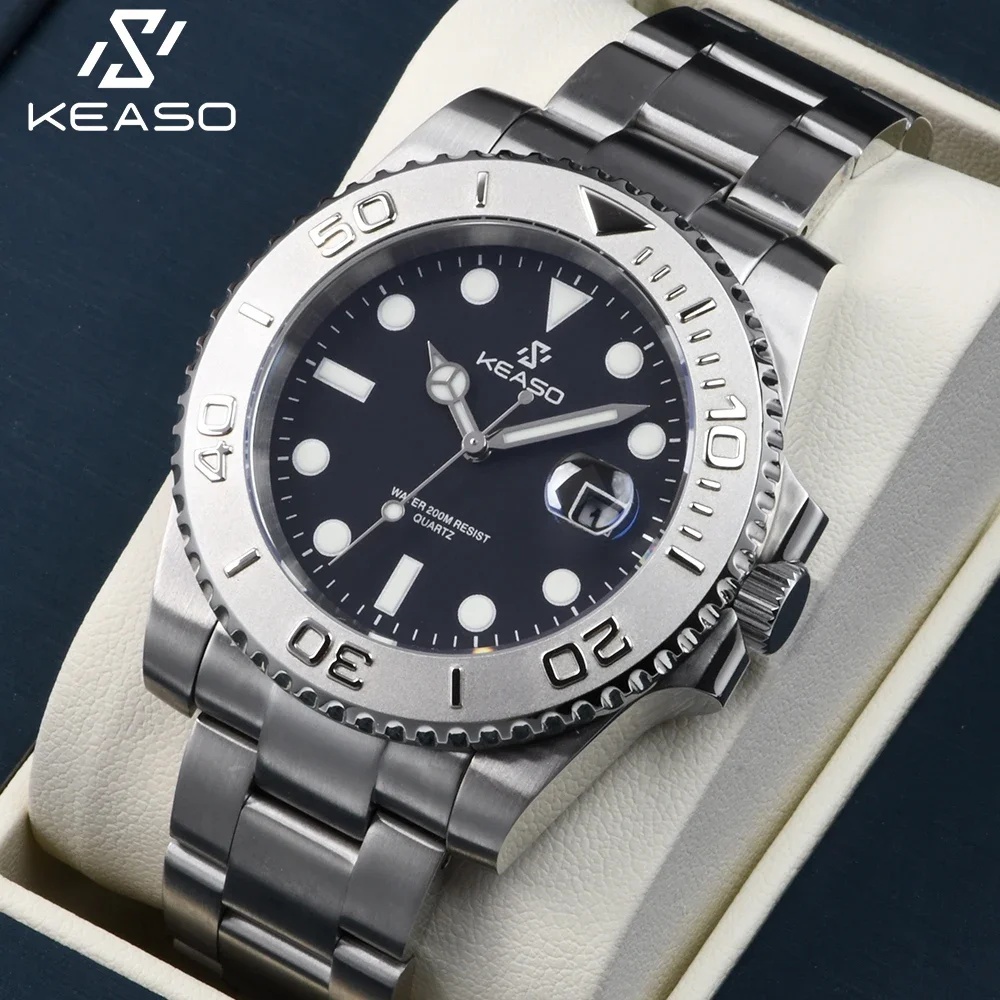 

KEASO New Men Dive 316L Steel Quartz Watch Sapphire Ceramic Bezel MIYOTA 2115 Movement 200M Waterproof BGW-9 Luminous Reloj