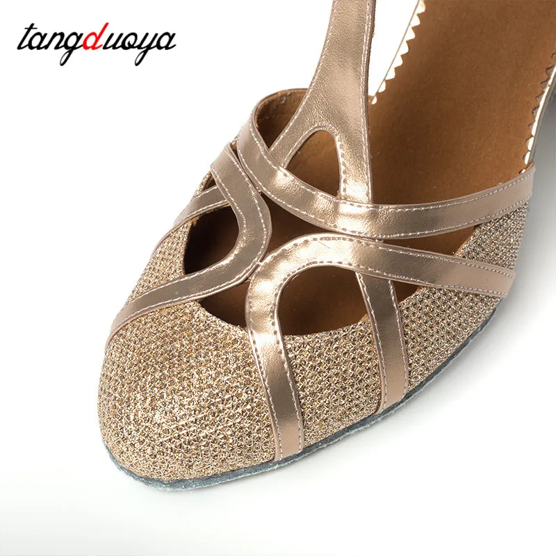 Buty do tańca Salsa kobiety buty do tańca Latin Glitter Closed Toe wysokie obcasy 5.5/7.5cm buty do tańca towarzyskiego tańczenie tanga kobieta dziewczyna sandał