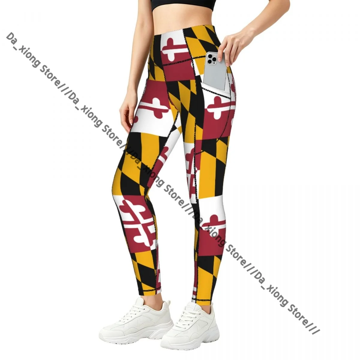 

Women Slim Fit Yoga Pants With Pockets Maryland State Flag Hip Lifting Sports Fitness Pants