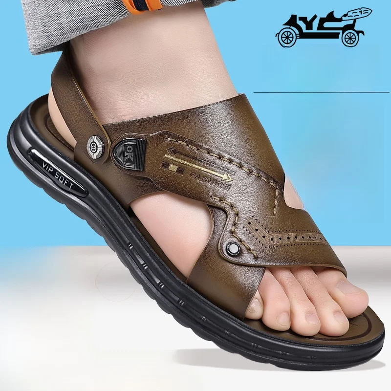 sandales-en-cuir-pour-hommes-nouveau-style-d'ete-decontractees-respirantes-a-semelle-souple-antiderapantes-a-double-usage-chaussures-de-plage-confortables-a-enfiler