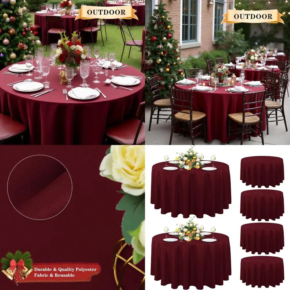

90 Burgundy 6-Person Round Tablecloth - Stain & Wrinkle Resistant Polyester for Dining, Parties & Outdoors