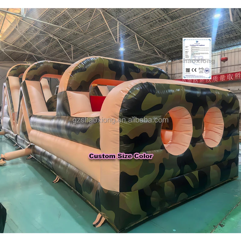 Inflatable Amusement Park Sport Games Commercial Kids Adults Outdoor Camouflage Obstacle Inflatable Obstacle Course with Slide