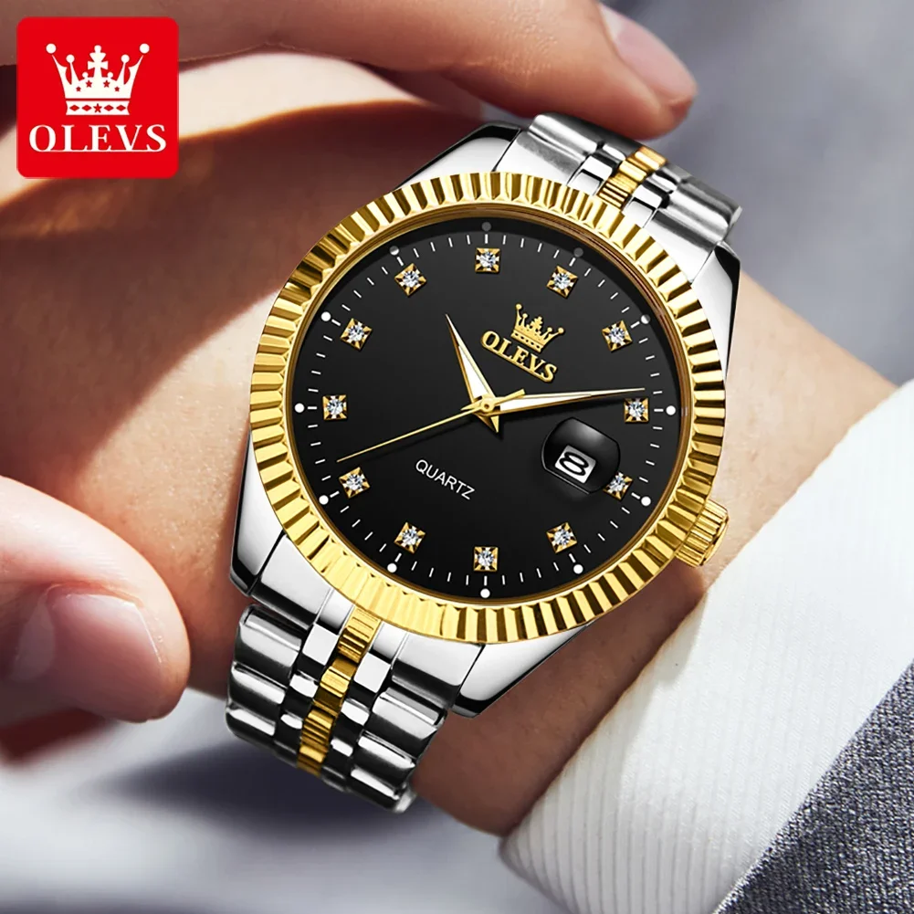 Imagem -05 - Olevs 5526 Quartz Impermeável Homens Relógio de Pulso Moda Strap Luxo Diamante Relógios para Homens Calendário Luminoso Aço Inoxidável