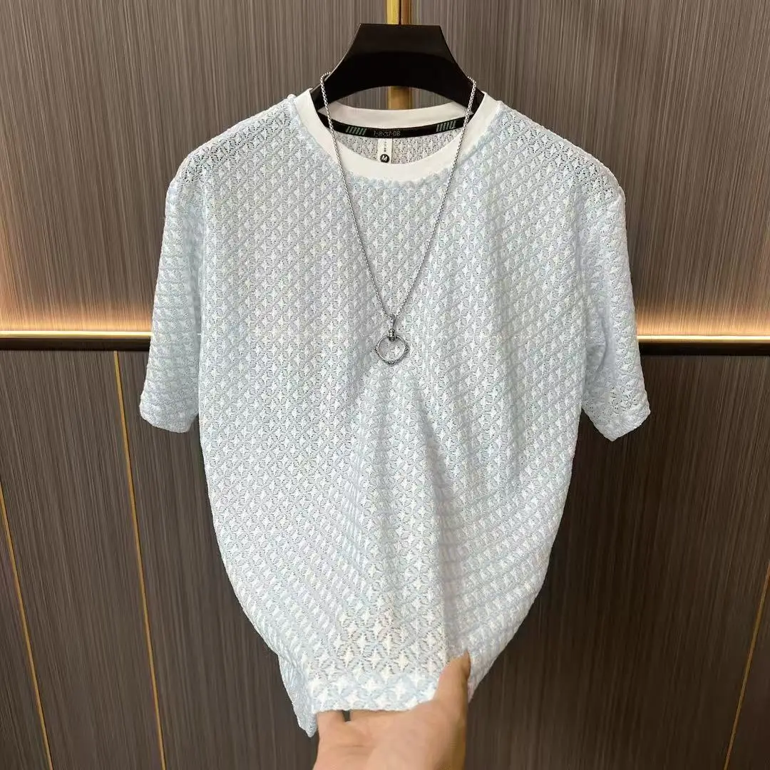 2026 Summer Men's New Style Fashion Casual Jacquard Short-Sleeved T-Shirt Polo Shirt