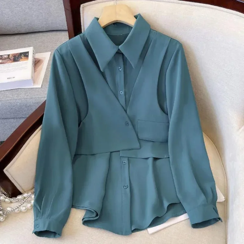 Camicie finte in due pezzi da donna L-4XL impiombate semplici tutto-fiammifero creatività elegante design primaverile puro Ulzzang sciolto da ufficio da donna