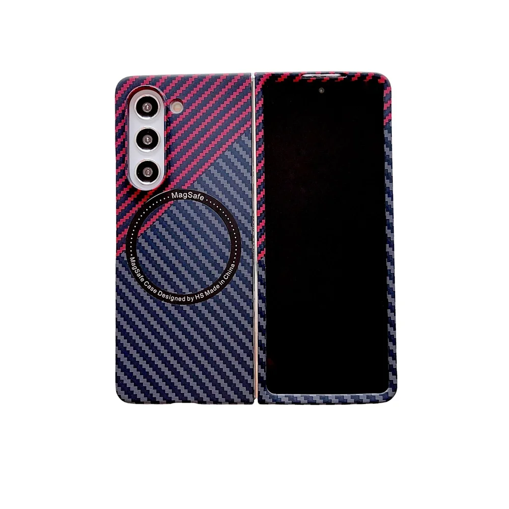 Carbon Fiber Pattern Magsafe Phone Case For Samsung Galaxy Z Fold 6 5 4 3 Slim Hard PC Cover