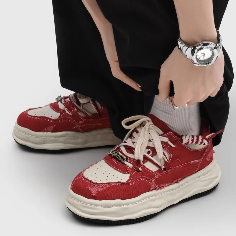 Male Pu Leather Comfortable Walking Anti Slip Footwear 2026 Autumn New Casual Shoes White Lightweight Outdoor Thick Men Sneakers
