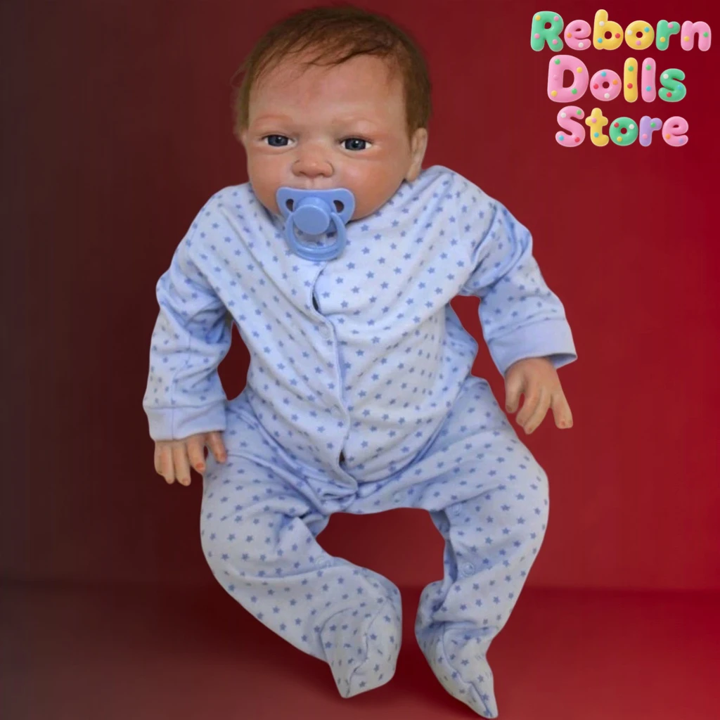 

20-Inch Handmade Bebe Reborn Doll: Soft Vinyl Newborn with Cloth Body, Rooted Hair, Blue Dot Dress - Perfect Gift Toy