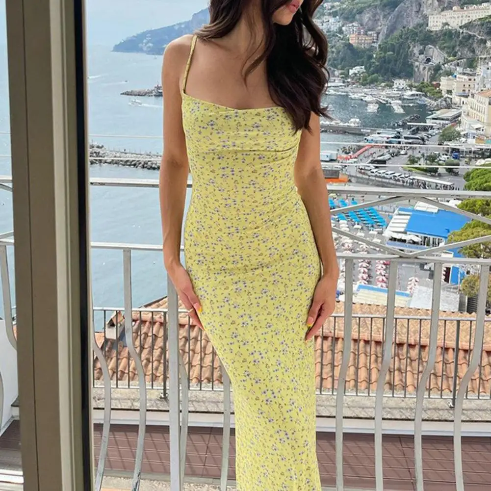 فستان طويل مع حزام السباغيتي للنساء ، ملاصق للجسم ، رقبة على شكل حرف v عميقة ، مثير ، عاري الظهر ، حفلة ، ملابس الشارع ، الصيف