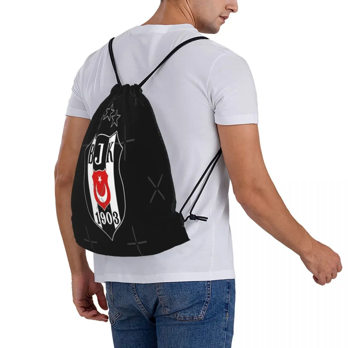 Besiktas Logo Traveler'S Drawstring Backpacks Designed Wanderers Ideal School Camping Excursions Canvas