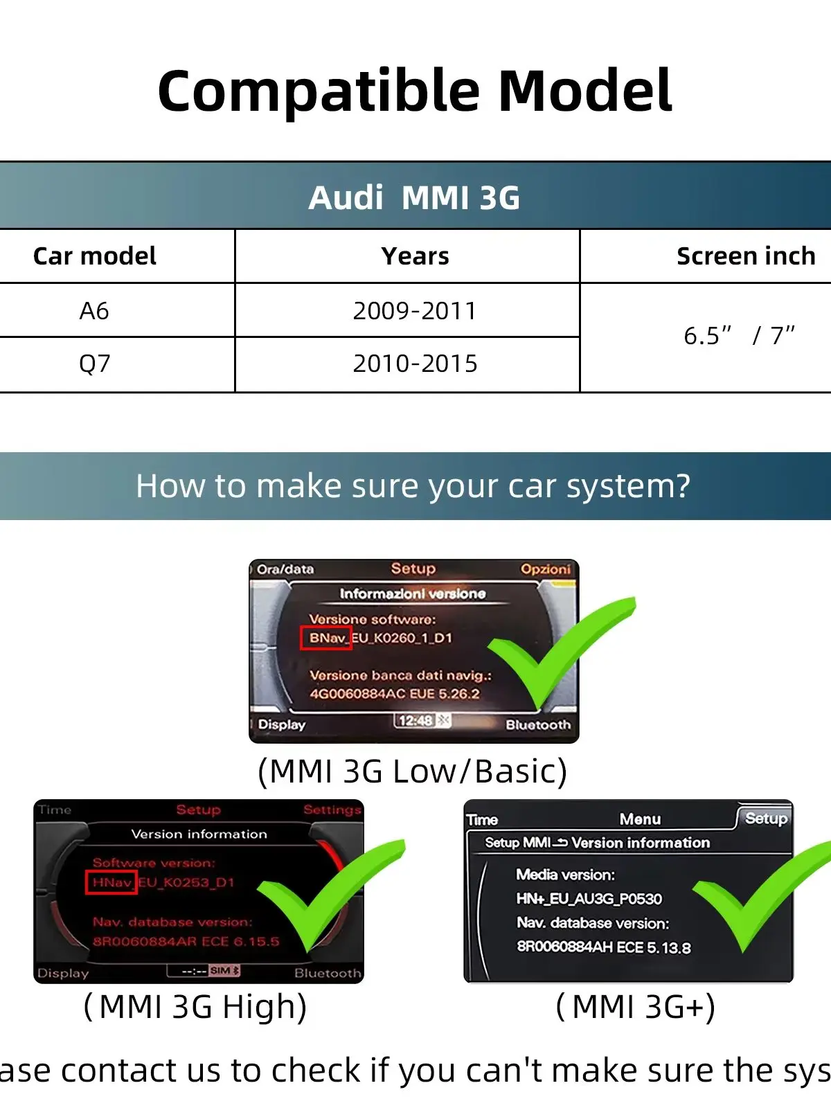OEM Bildschirm-Upgrade Decoder-Box für Audi A6, Q7 2009-2015, 6,5"/7" Bildschirm, MMI 3G mit CarPlay & Android Auto Nachrüstkit