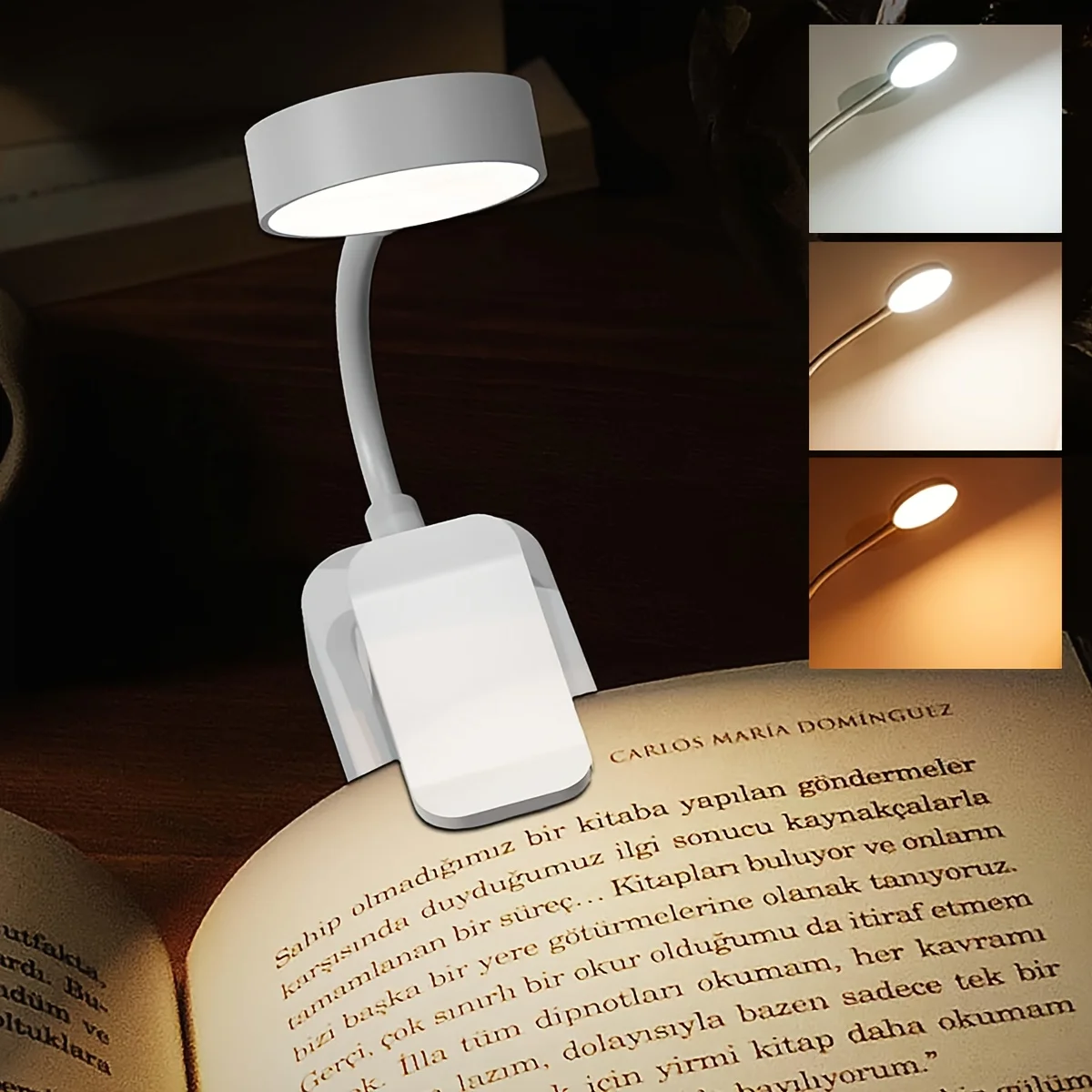 Zusammenklappbare Mini-Clip-Buchlampe, USB wiederaufladbar, LED-Nachtlicht, 3 Modi, Augenschutz, stufenlos dimmbar, flexibel, zum Lesen im Schlafzimmer