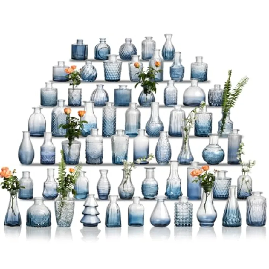 

Bulk glass bud vase set of 60 for floral arrangements and table centerpiecesvintage crystal style in blue, durable and elegant
