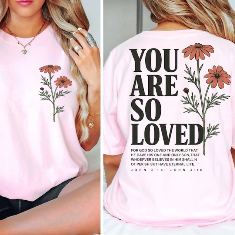 Jesus Loves You Comfort Christian Bible Verse Shirt John 3:16 Teen Baptism Gift Trendy Unisex Religious Casual All-match Tee