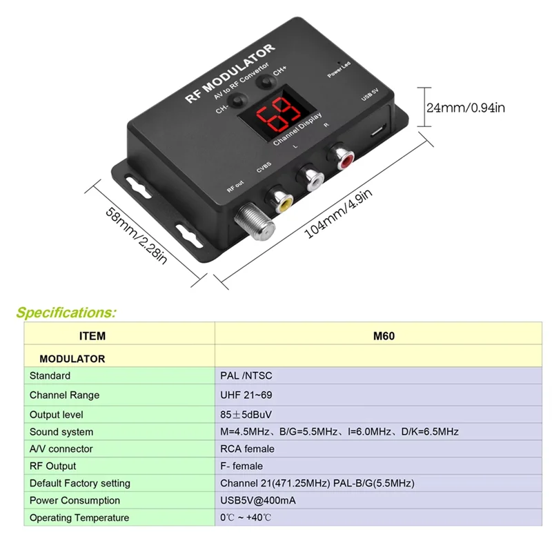 AA87 RM06 RF 変調器 AV から RF コンバータ デジタル ディスプレイ