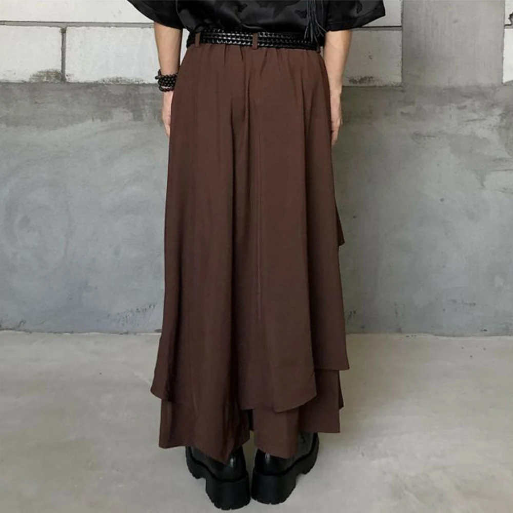 Mens Chinese Style Retro Irregular Layered Culottes Essential Genderless Fashion Trend Double Layer Loose Wide Leg Pants Unisex