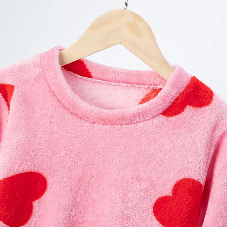2-teiliges Kinder-Herbst-/Winter-Flanell-Modedruck-Set für Mädchen, herzwarmendes Rundhals-Top, T-Shirt, weiche Fleece-Hose für Jungen – Detail 9