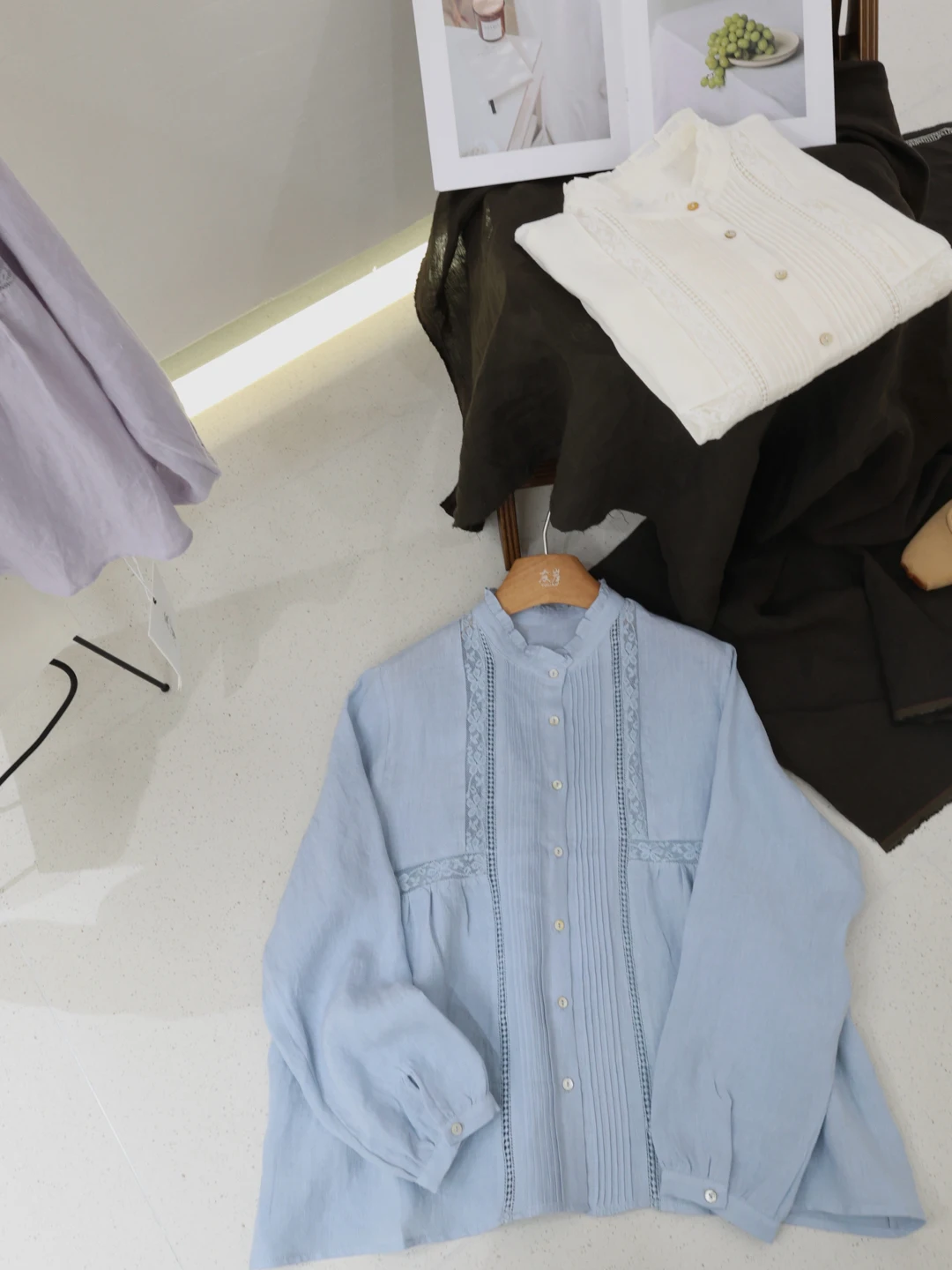 

2026 Spring Summer New Style Women's Loose Casual Linen Shirt Hollow out Lace Collar Breathable Comfortable Japanese Natural ...