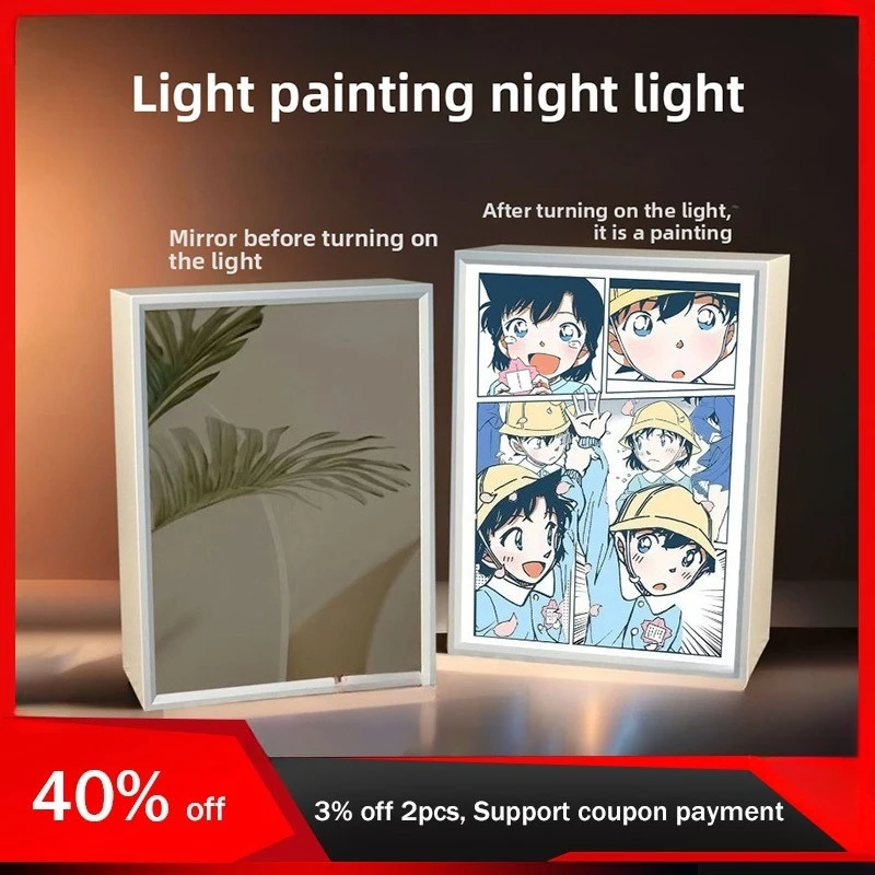 

21cm/8.27in Anime Detective Conan Light Painting Mirror Lamp 3D Peripherals Bedroom Led Night Desktop Crafts Gift Toy Decorative