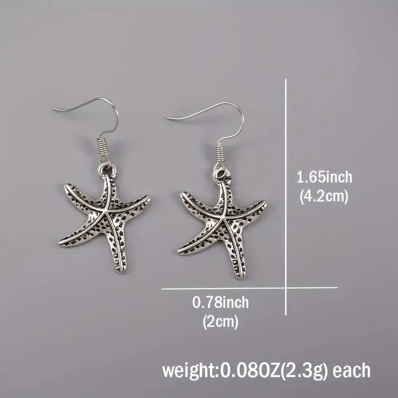 Ethnic Style Boho Silver Color Earrings for Women Starfish Metal Inlaid Dangle Earrings Jewelry Gift