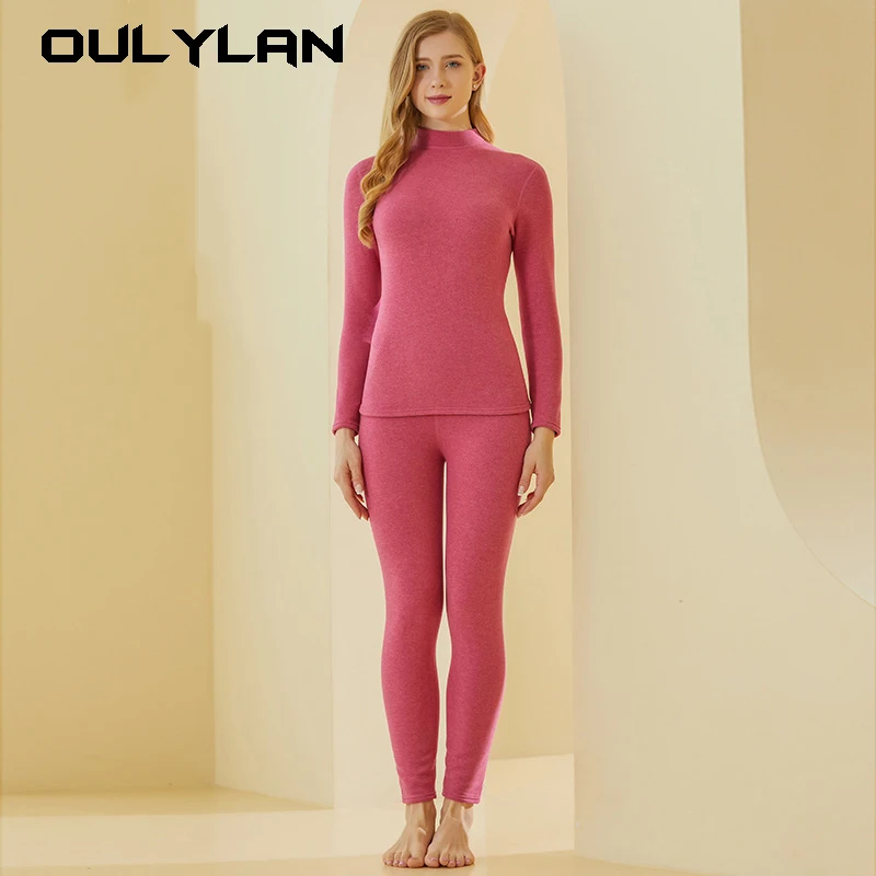 

Women Thermal Underwear Winter Long Sleeve Bottoming Top Seamless Thick Female Warm Lingerie Woman 2 Pcs Set Sleepwear