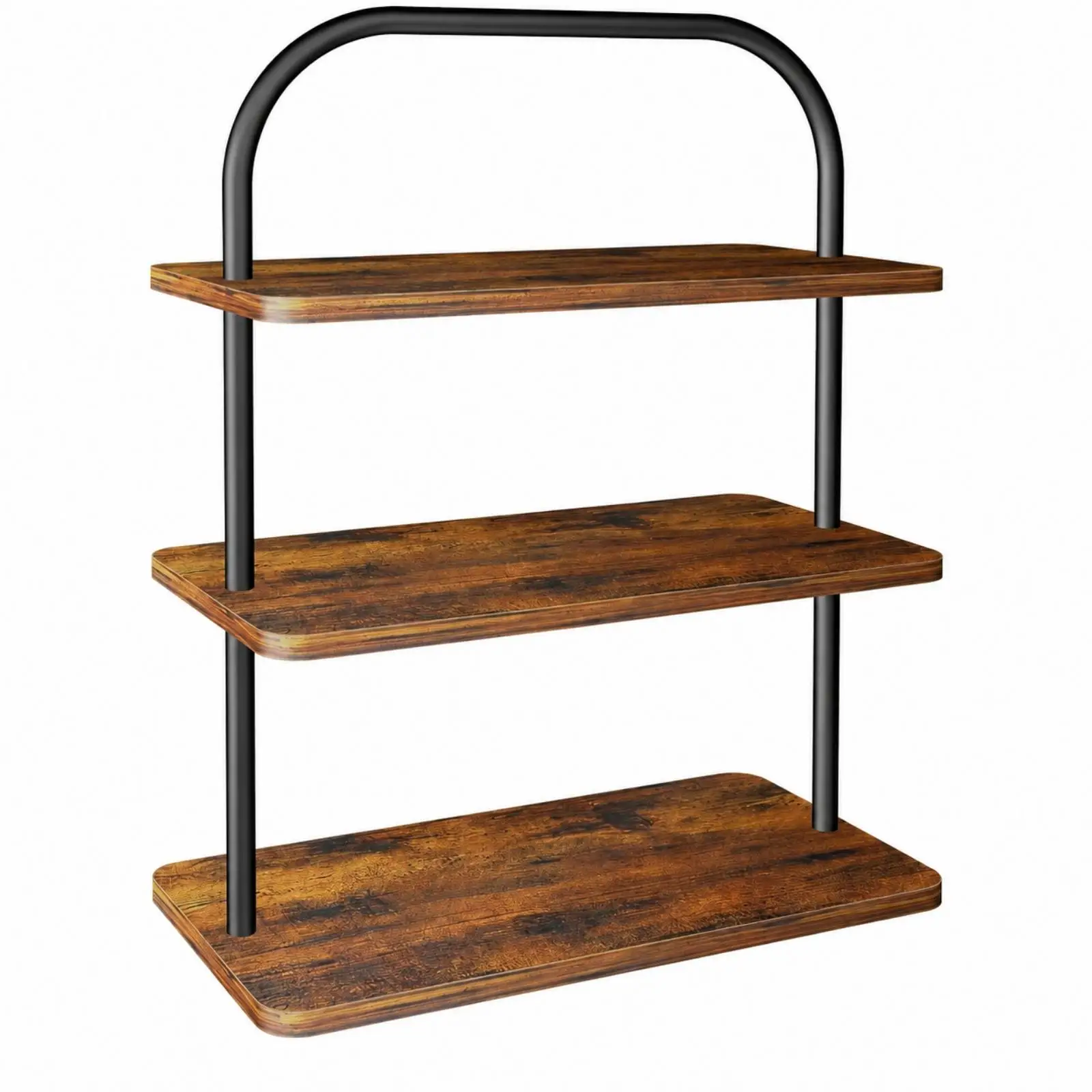Compact Wooden Kitchen Shelf Organizer with Arch Top Handle and Open Shelves for Home and Kitchenware Display