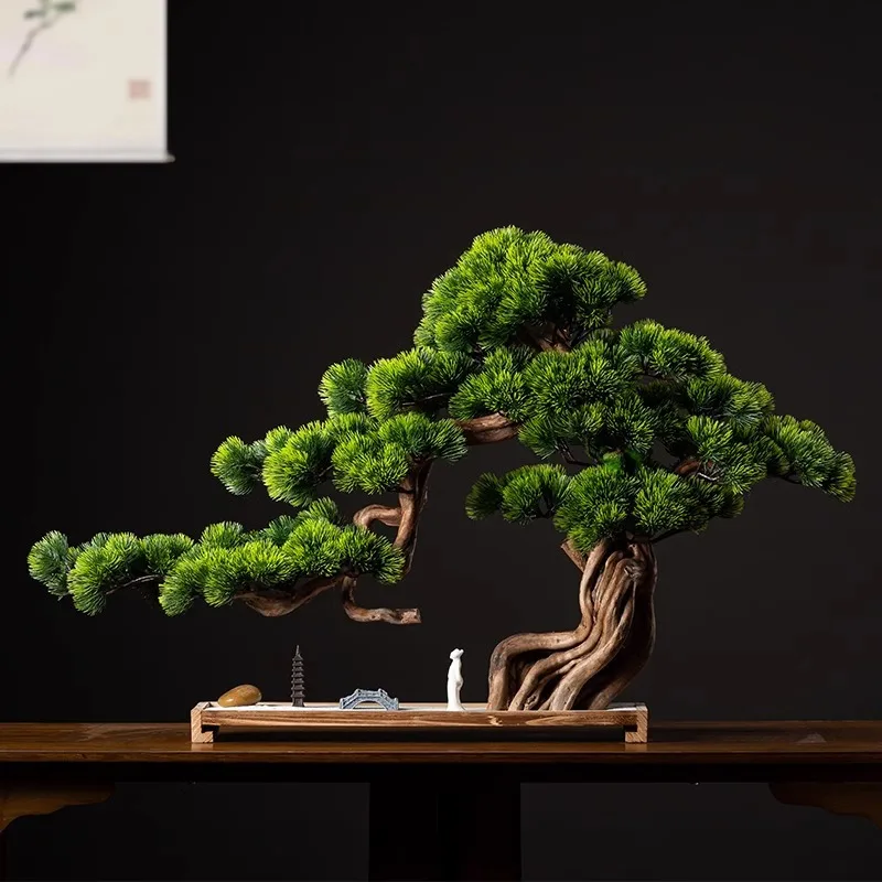 

Simulation of welcoming pine bonsai ornaments Podocarpus bonsai porch living room large green plant fake pine landscape