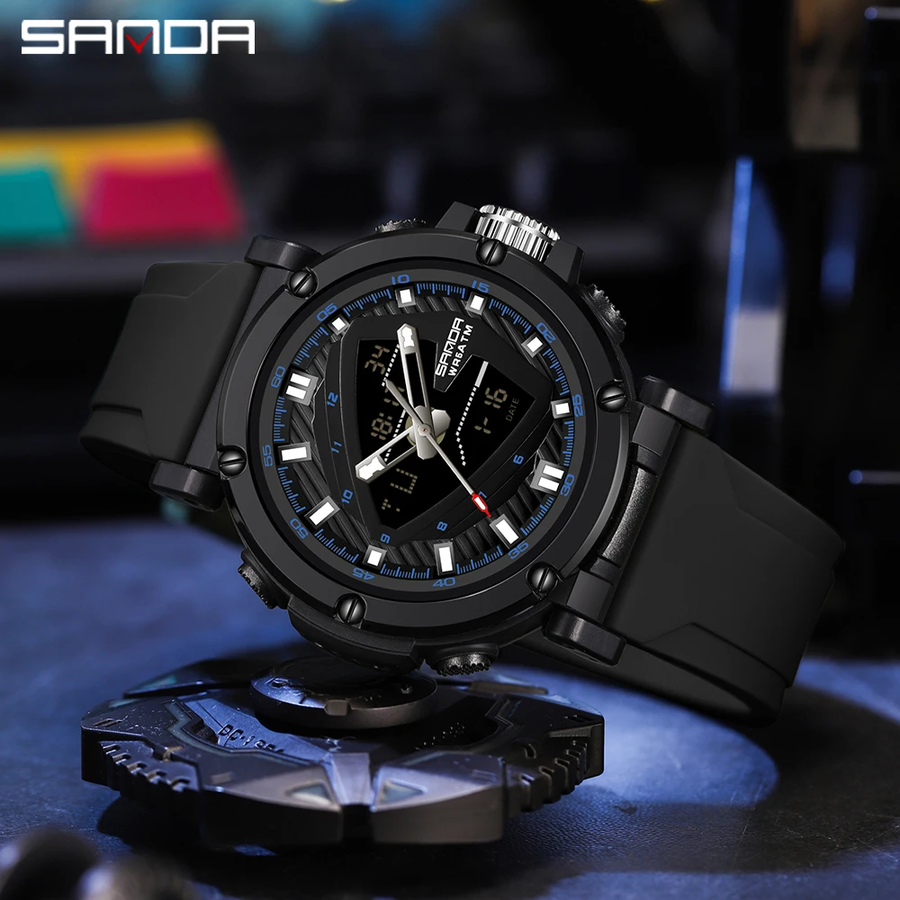 SANDA 9052 Fashion Men's Electronic Watch Sport Multi functional Waterproof Men's Digital Watch Relogio Masculino