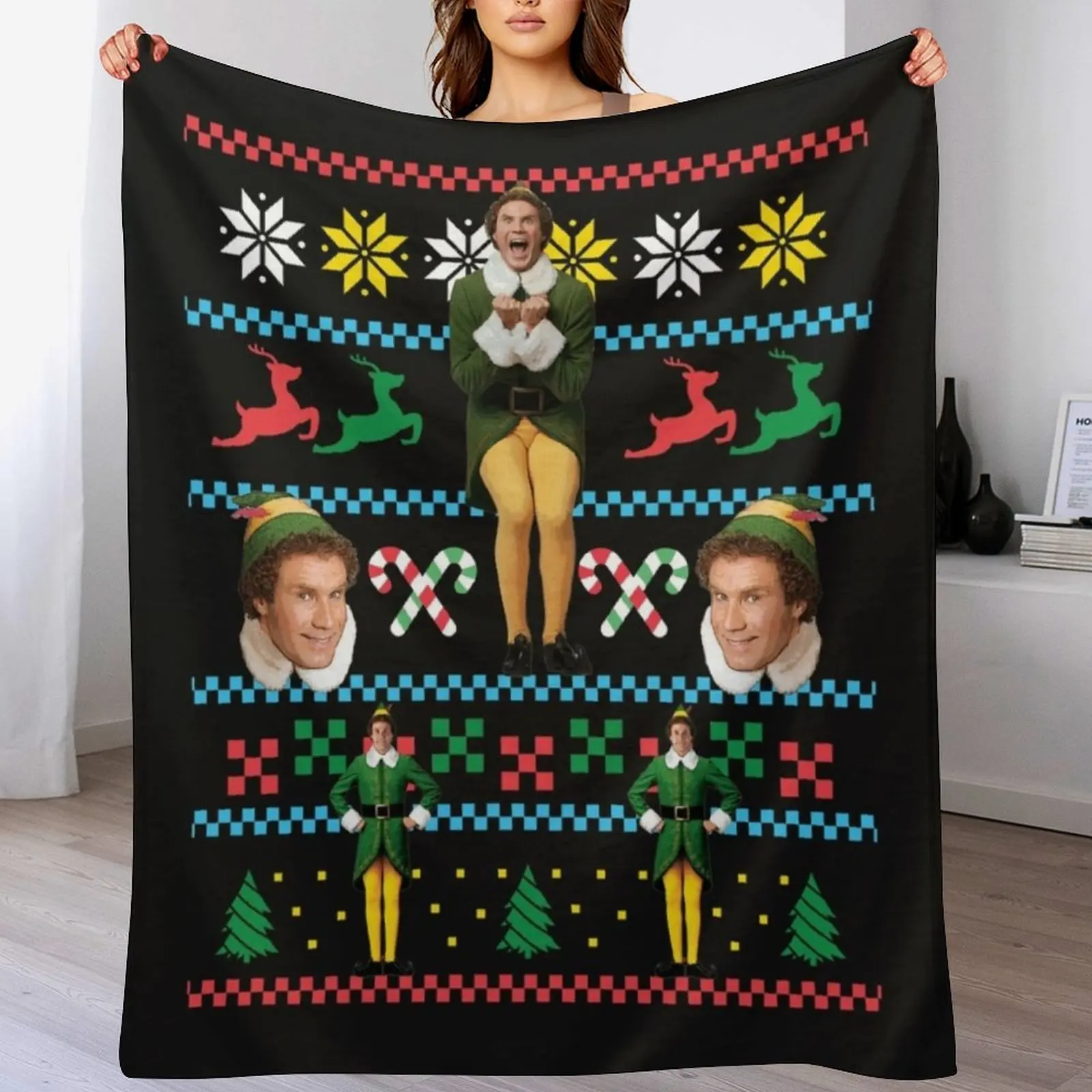 Buddy The Elf Ugly Christmas Sweater Design Classic Xmas Movie Fun Gift Will Ferrell Classic Throw Blanket