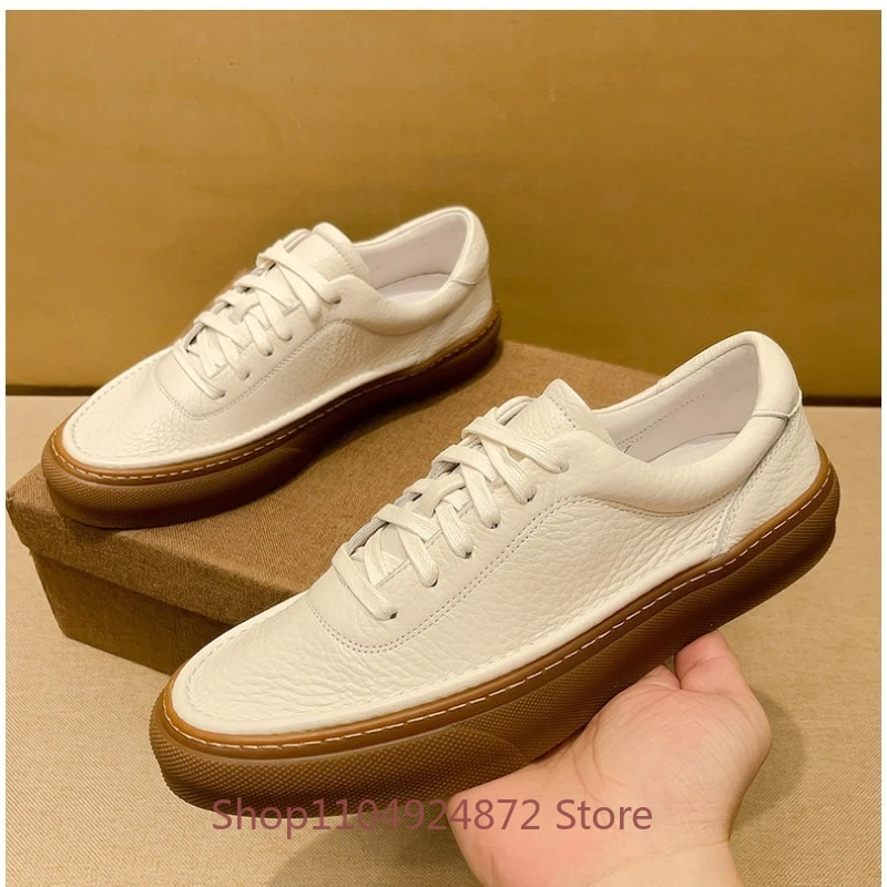 

Luxury Sneakers Men's Leather Casual Shoes Genuine Leather Fashion Lace Up Round Toe Hiking Sport Brand Shoes Male Flats