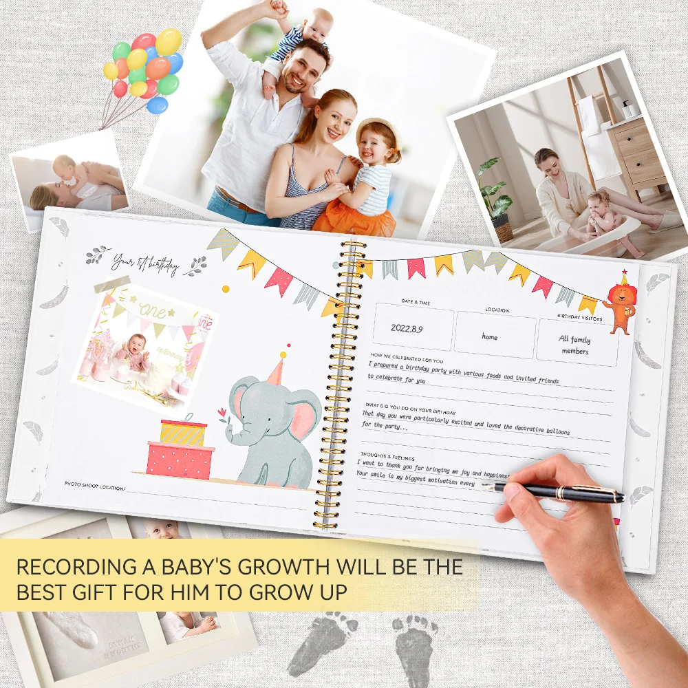 Baby Memory Book Scrapbook Photo Album Pregnancy Diary Cute Animal Keepsake Record Growth Journal Hand Account For New Parents