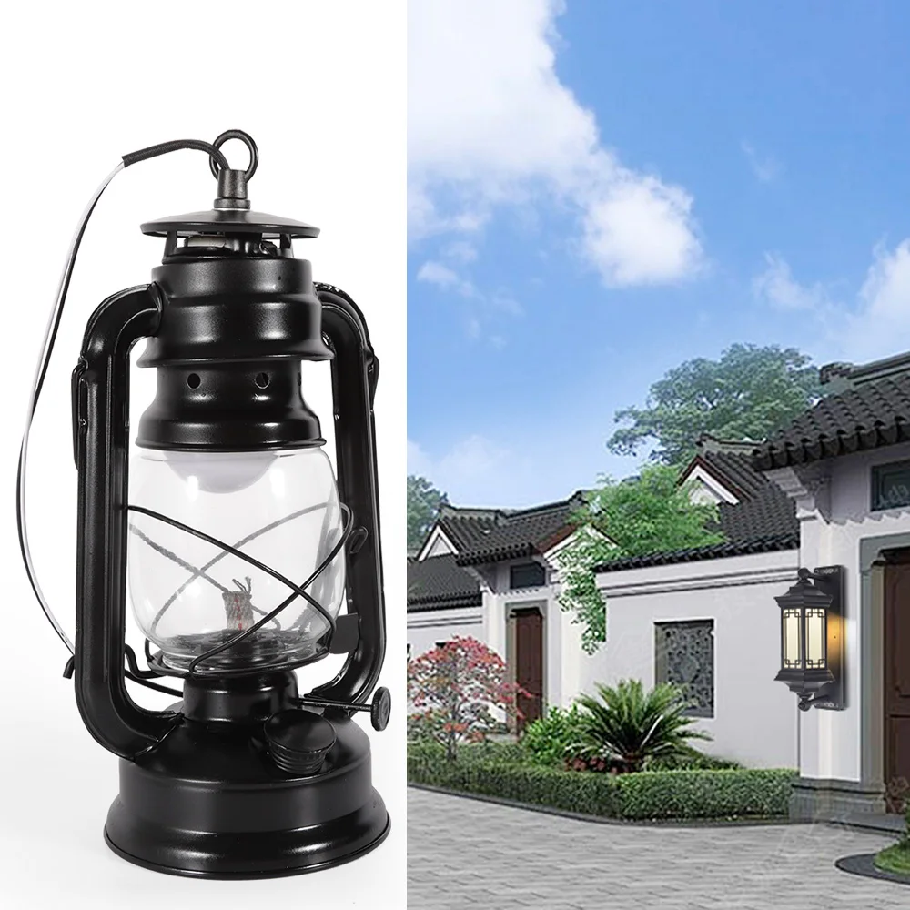 Outdoor Wall Light – Rustic Kerosene Lamp with 3000K LED Warm Lighting, Waterproof IP23, Black Vintage Design