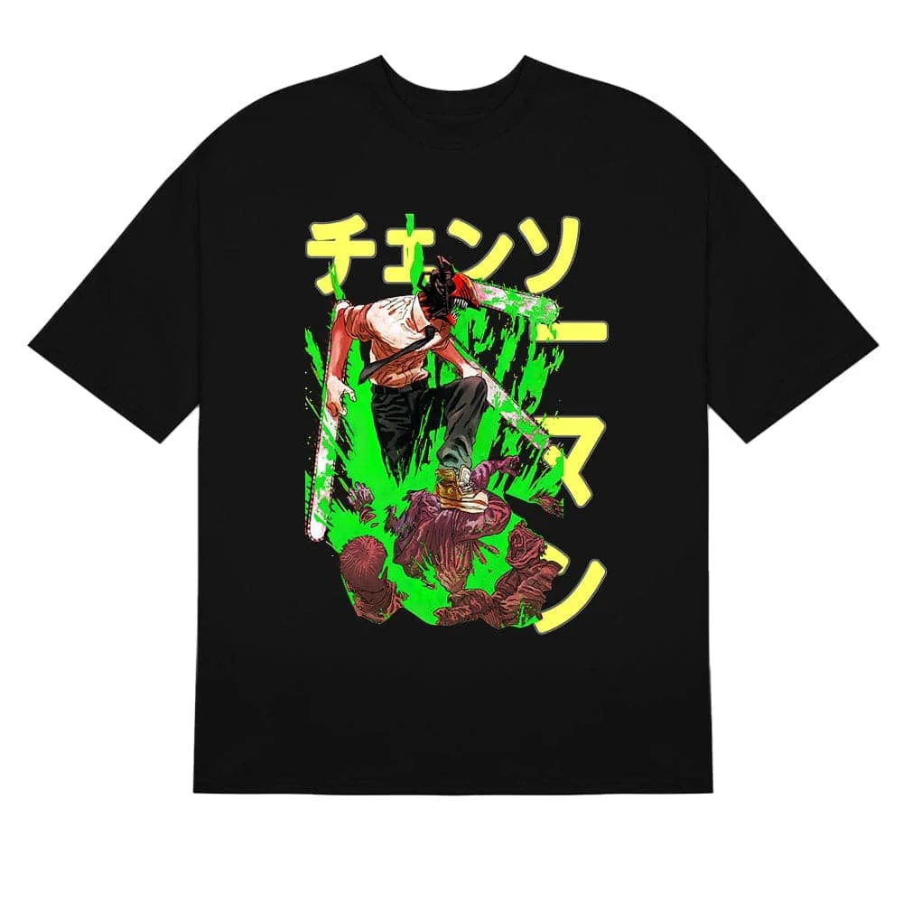 Chainsaw Man Green Slash T-Shirt - 100% Cotton Anime Shirt with Dynamic Design