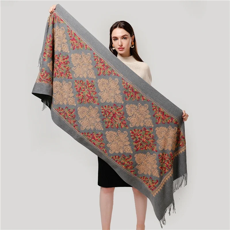 

High Quality Winter New Arrival Women Embroider scarf thick warm cashmere scarves lady shawl wrap female foulard blanket Tassel