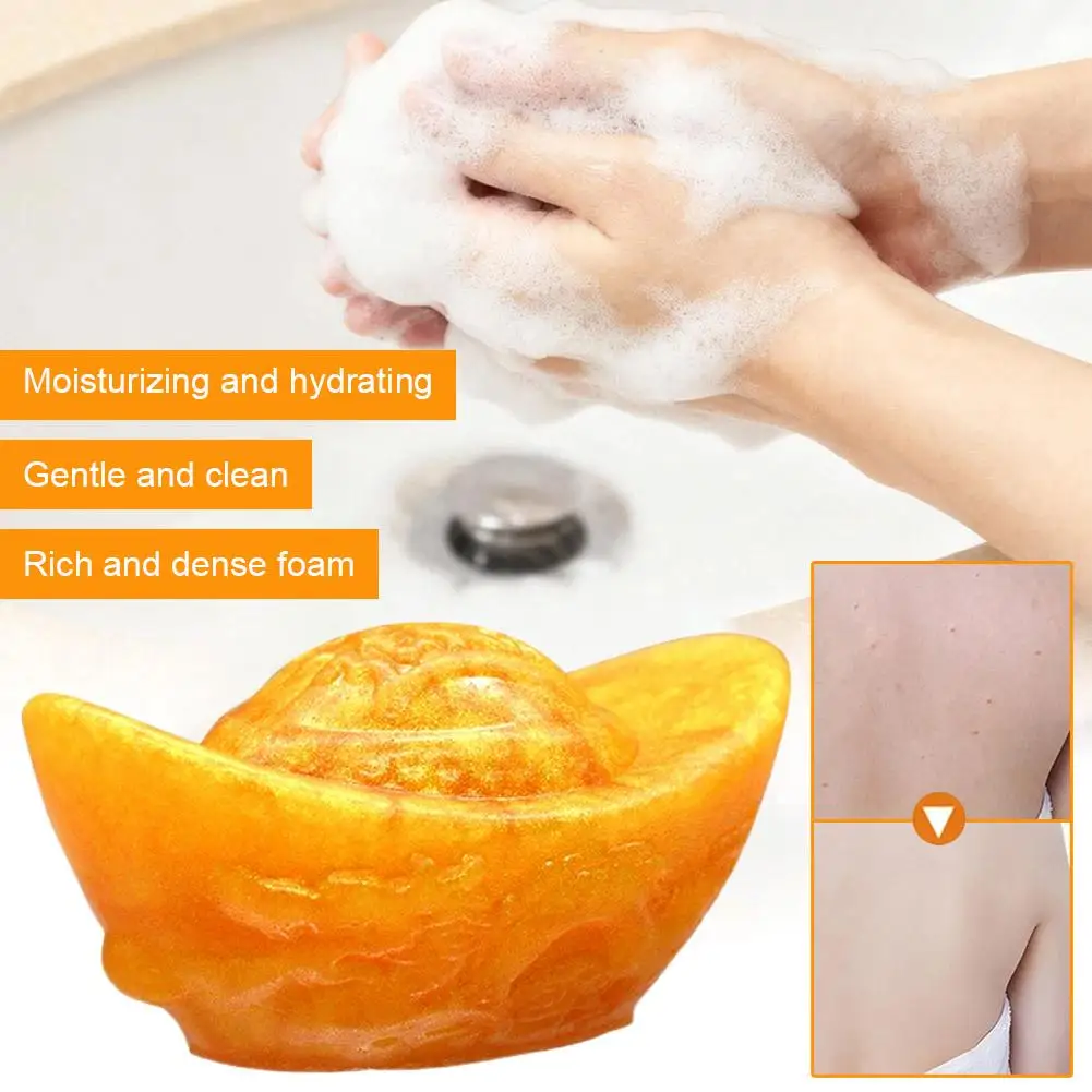 

Golden Ingot Shaped Handmade Soap Gentle Cleansing For Facial Body Cleanser Bar Chinese Style Decorative Feng Shui Soap