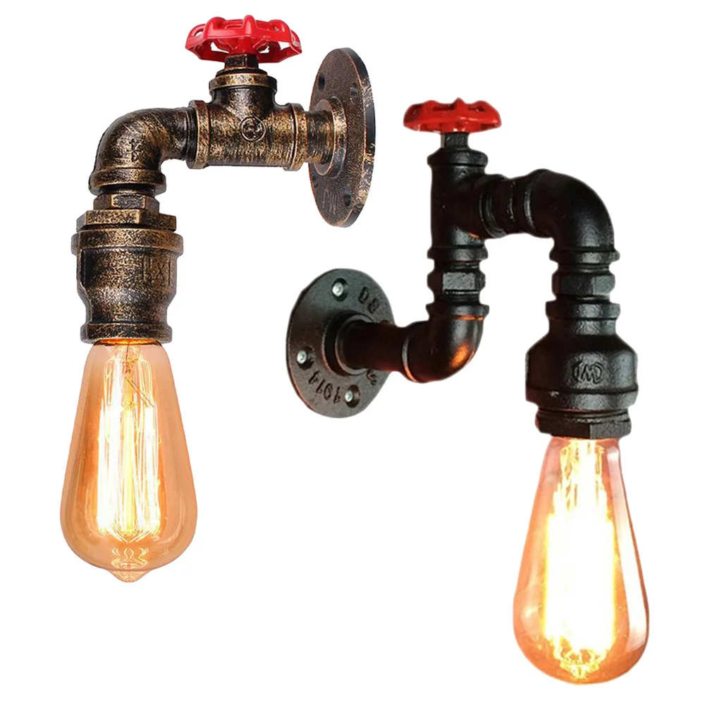 Vintage Industrial Loft Water Pipe Wall Light Retro Iron Wall Ceiling Lamp Multi Lights Lighting Living Room Bathroom Decor E27