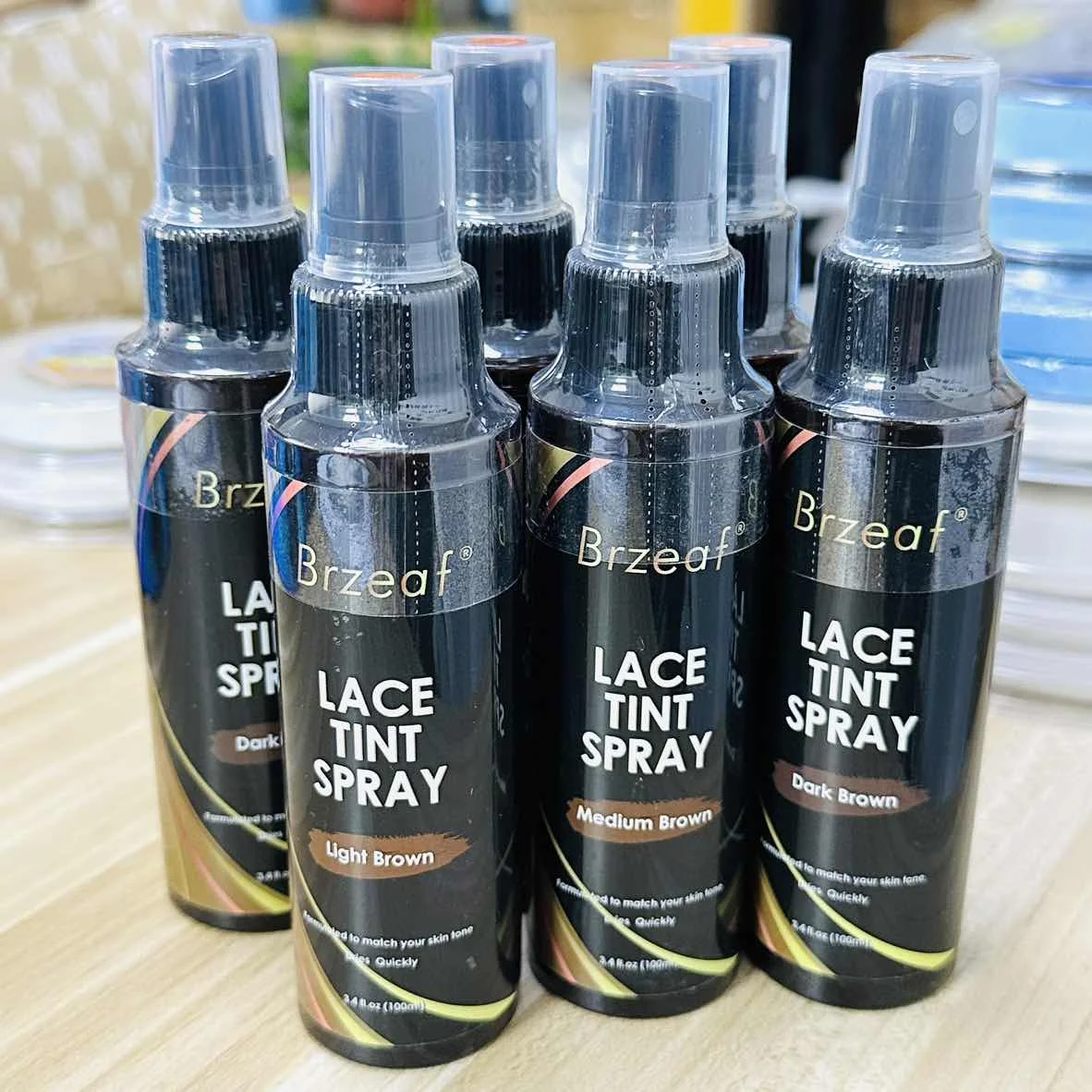 Brzeaf spray de matiz de renda para perucas de renda marrom escuro marrom claro médio spray de matiz de renda para fechos, perucas e fechamento frontal